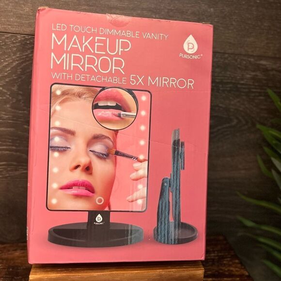 Pursonic LED Touch Dimmable Makeup Mirror, Detachable 5X Mirror in Black. NIB - Picture 3 of 10